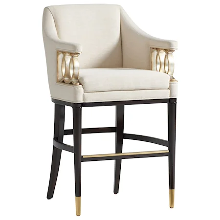 Hemsley Upholstered Bar Stool with Burnished Silver Ring Detail